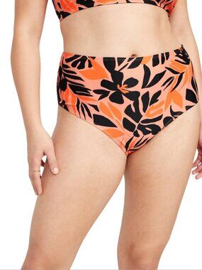Old Navy NWT Orange Palm Leaf High Waisted Bikini Swim Bottoms Size 3X